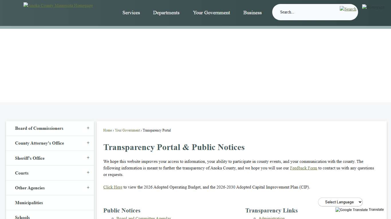 Transparency Portal & Public Notices | Anoka County, MN - Official Website
